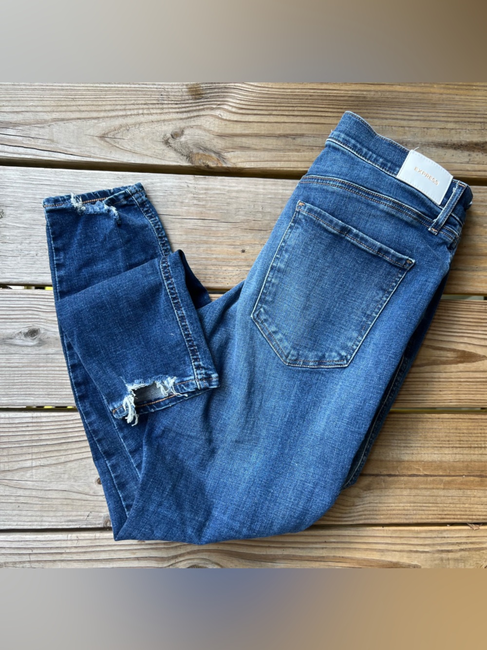 Express Mid Rise Skinny 12R Woman’s Blue Jeans - Picture 2 of 7